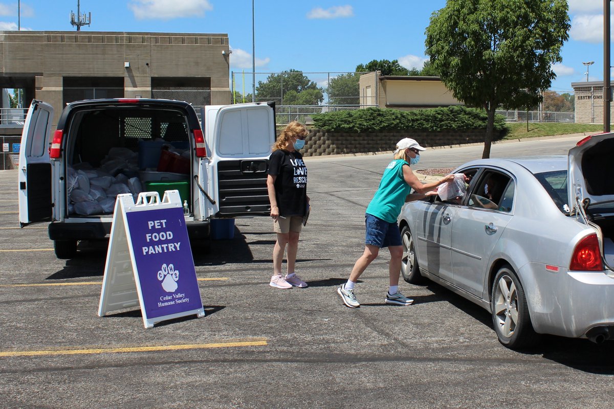 CVHumane's tweet photo. It's been another great day of serving community pets and owners in need! Thank you to all the volunteers that helped us follow through with another successful drive-through pet food pantry! https://t.co/Pa28BoK4d1