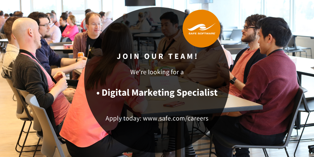 SafeSoftware's tweet photo. Safe is hiring! We’re looking for a Digital Marketer to join our #Marketing team to nurture our lead email campaigns &amp; create targeted marketing content to reach our customers. Apply today at: https://t.co/bI2AZ4wWQM https://t.co/3HdqfEmOSO