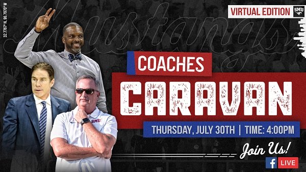 Don't forget our virtual Coaches Caravan this Thurs., 7/30 at 4:00pm on the <a href="/SMUMustangs/">SMU Athletics</a> FB page!

Get a chance to hear what <a href="/TravisMays/">Travis Mays</a>, @CoachDykesSMU and <a href="/CoachJankSMU/">Tim Jankovich</a> have been up to while getting ready for their respective seasons! 

There maybe some special guests too 🤫