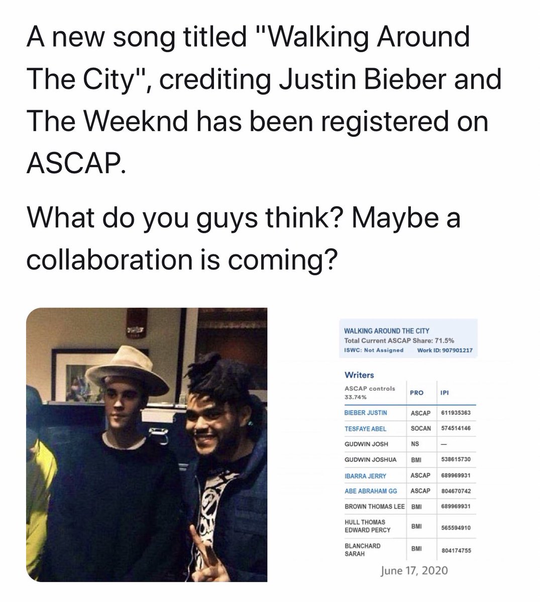 ghostingbieber's tweet photo. IM NOT OKAY?? JUSTIN BIEBER x THE WEEKEND IS COMING https://t.co/QqQwaKUTVB