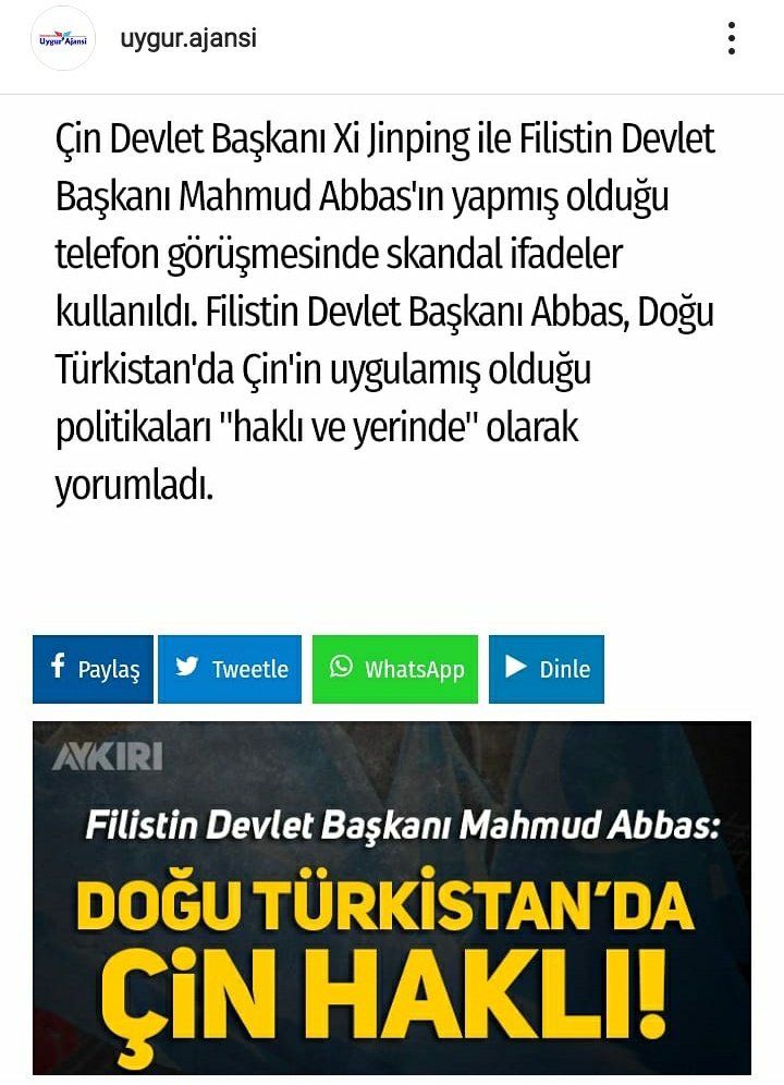 Filistin Devlet Başkanı Mahmud Abbas, Çin'in Doğu Türkistan'da yürüttüğü politikaları desteklediklerini açıkladı. #Filistin #Islam #zulüm #SOYKIRIM #insanhakları #Uyghur #DoguTurkistan #china #CCP