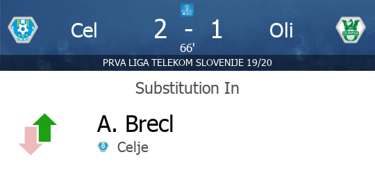 PrvaLigaEN's tweet photo. [66'] SUBSTITUTION IN - A. Brecl (Celje) - Celje v Olimpija Ljubljana  - https://t.co/nlT69eDgb7 https://t.co/l2ZzCFmR37