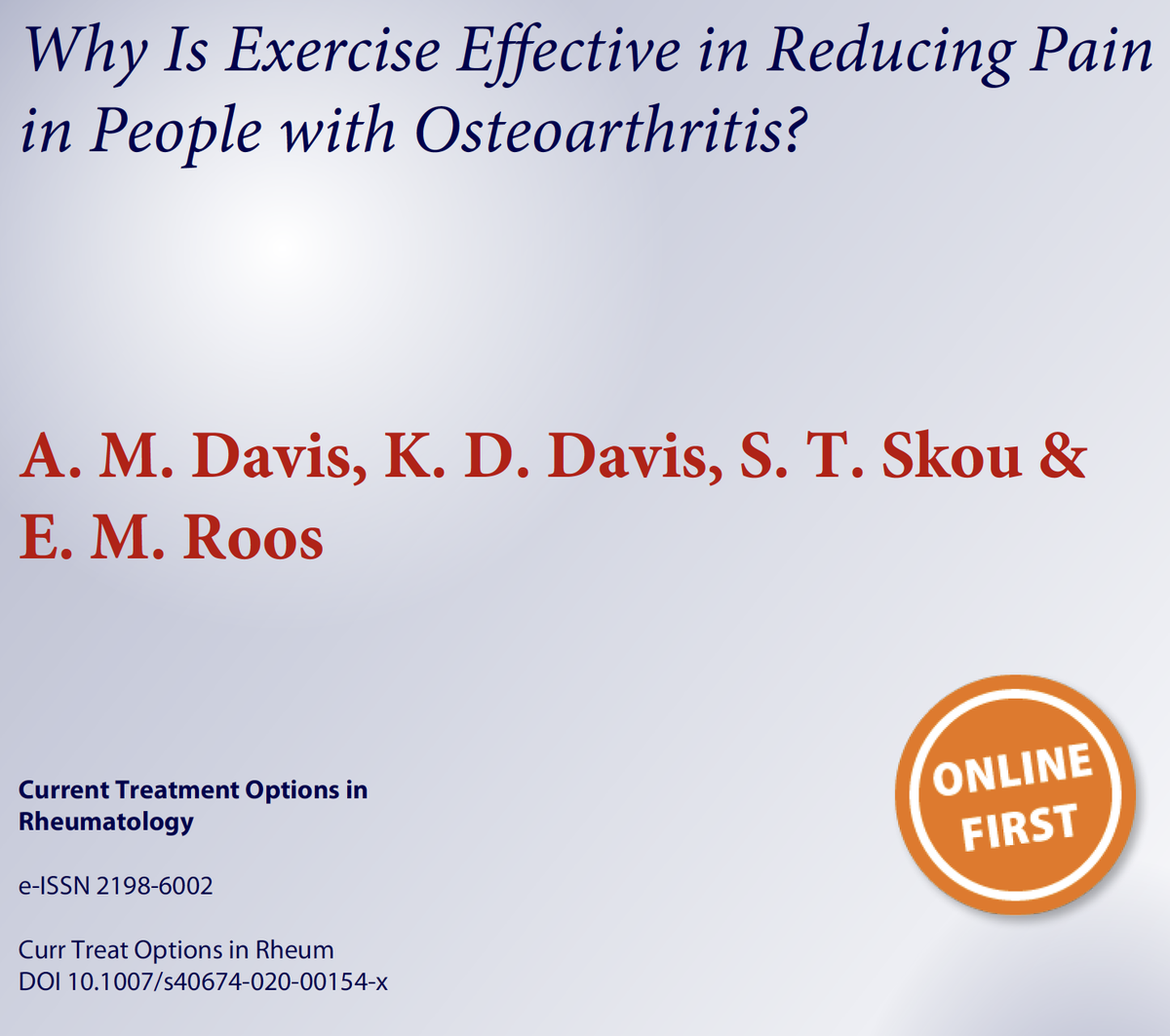 ewa_roos's tweet photo. Why Is Exercise Effective in Reducing Pain in People with Osteoarthritis?
https://t.co/6UbGA9bqCB https://t.co/qgTgrCx2iM