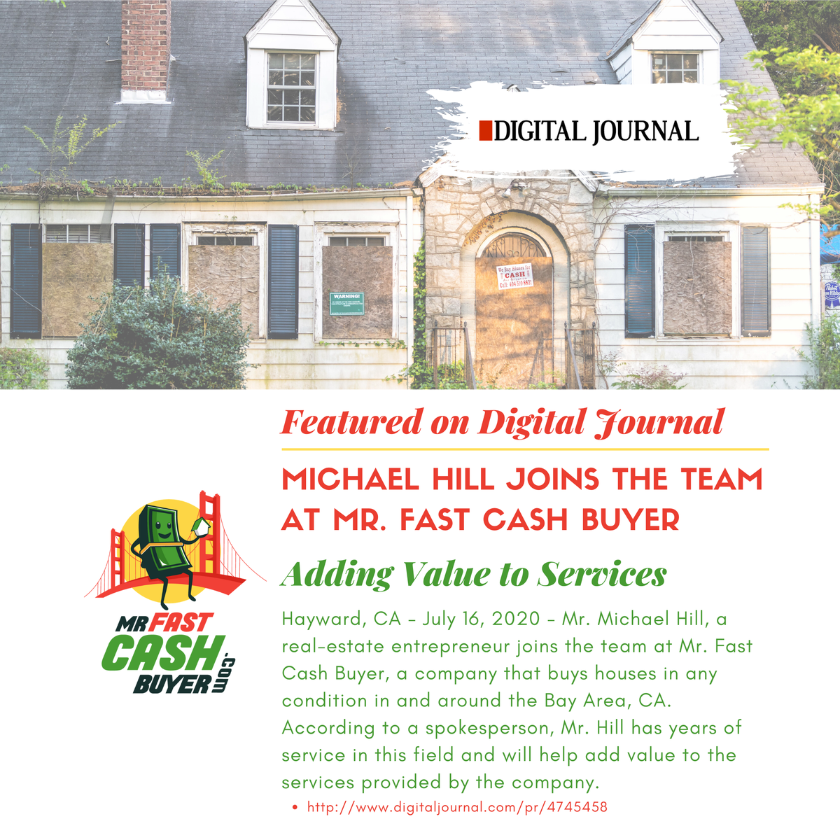mrfastcashbuys's tweet photo. Check out our Michael Hill Press Release featured on Digital Journal! 🗞️🏠
https://t.co/IFePTU1rnq
#webuyhouses #cash #wepaycash #sellyourhousefast #investors #entrepreneur #wholesaler #wholesale #investing #bayarea #northerncalifornia #sacramento #digitaljournal #pressrelease https://t.co/yHlR9xnNL9