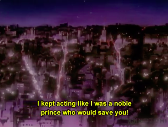 I interpret Anthy’s confession as an ulterior motive to force Utena to stop fighting on her behalf, but I think UTENA just interprets it as “we’re having Real Talk Heart To Heart Girl Time now” and just starts to chronicle her own misdeeds nibbling at her conscience