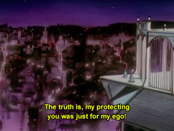 I interpret Anthy’s confession as an ulterior motive to force Utena to stop fighting on her behalf, but I think UTENA just interprets it as “we’re having Real Talk Heart To Heart Girl Time now” and just starts to chronicle her own misdeeds nibbling at her conscience