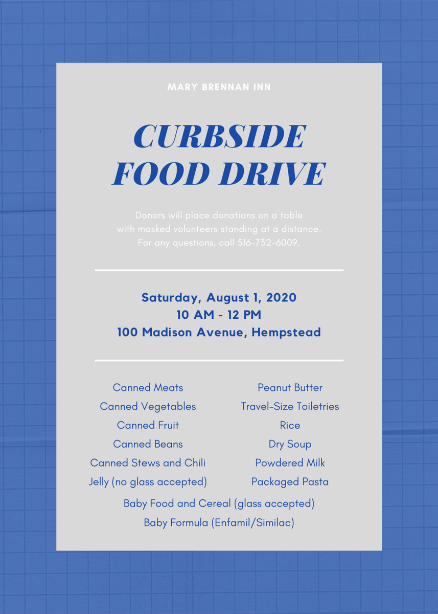 zeccsocial's tweet photo. No one should worry about putting food on the table, especially during a pandemic. The Mary Brennan INN is hosting a no-contact food drive on 8/1 from 10am-12pm at the Mary Brennan INN in Hempstead. Visit https://t.co/nYarEY6MOK for more info. https://t.co/ufOy3yejpw