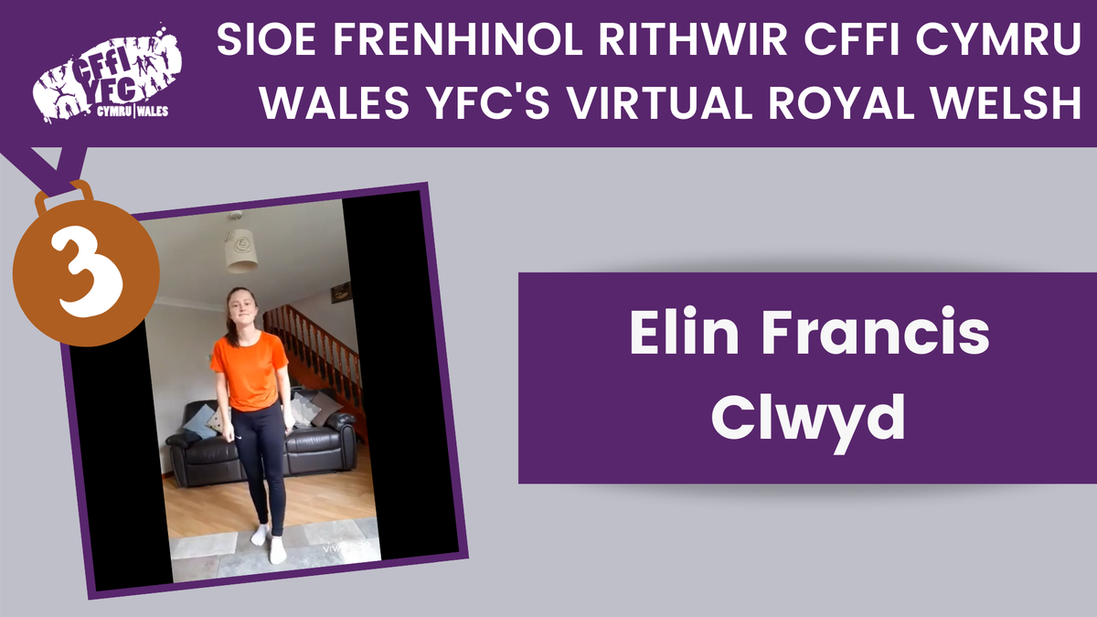 CFfICymru's tweet photo. CANLYNIADAU DYDD MERCHER // WEDNESDAY RESULTS

FIDEO FFITRWYDD
Trydydd / 3rd Elin Francis, CLWYD
Ail / 2nd Chloe Jones, CEREDIGION
Cyntaf / 1st Sian Healey, BRYCHEINIOG / BRECKNOCK https://t.co/vcpBHCE8EC