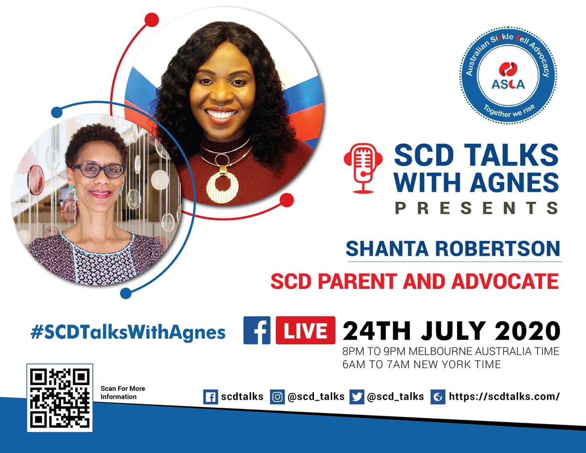 mscdaorg's tweet photo. Join our very own Shantá Robertson on Friday July, 24th  from 6 A.M. EST as she talks with Agnes from the Australian Sickle Cell Advocacy on #SCDTalksWithAgnes FB Live event. 

Join our virtual audience here: 
https://t.co/HzcLvCmKkK
Meeting ID: 956 3732 8195
Passcode: 816661 https://t.co/8E3T4gVfRj