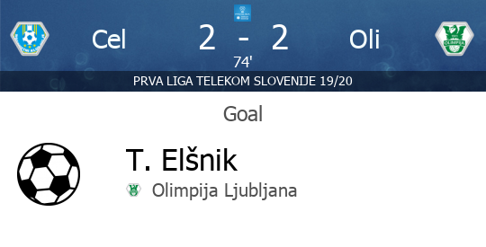 PrvaLigaEN's tweet photo. [74'] GOAL - T. Elšnik (Olimpija Ljubljana) - Celje v Olimpija Ljubljana  - https://t.co/nlT69eDgb7 https://t.co/8Y2F8v2gFp