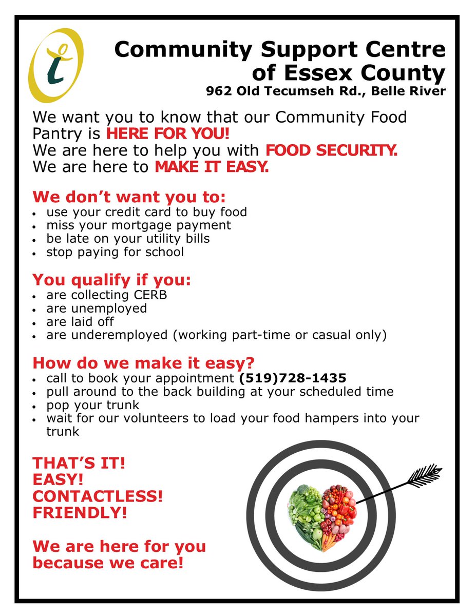 CscEssexCounty's tweet photo. If you are experiencing food insecurity, we want you to reach out to us because we care about you and we are here to help!
#CSC
#FoodPantry 
#MakingItEasy 
#Lakeshore
#Tecumseh https://t.co/nGAvqQxTwW