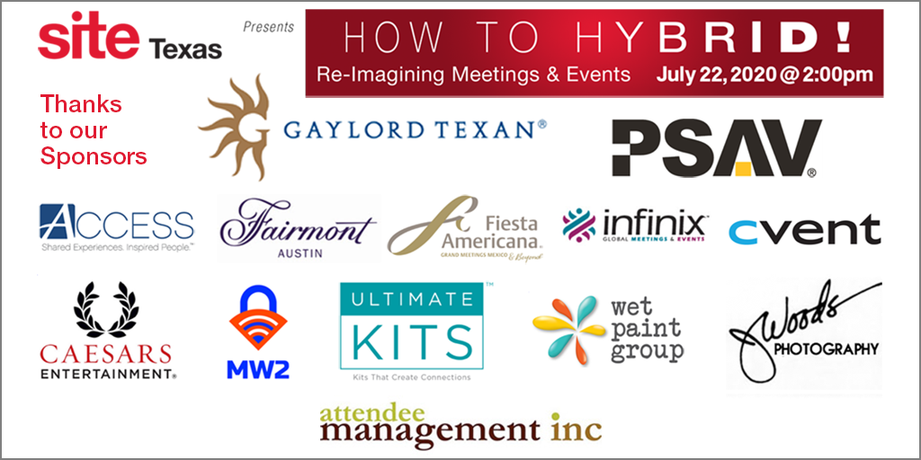 sitetexas's tweet photo. The SITE Texas BOD wishes to thank our sponsors, speakers, attendees, & everyone involved with today's #HowToHybrid event for their generosity. As leaders, we are all forging the path of innovation for the Incentive Travel Industry. #WeWillTravelAgain. #SITEstrong #SITETexas https://t.co/UJK6GQRapm