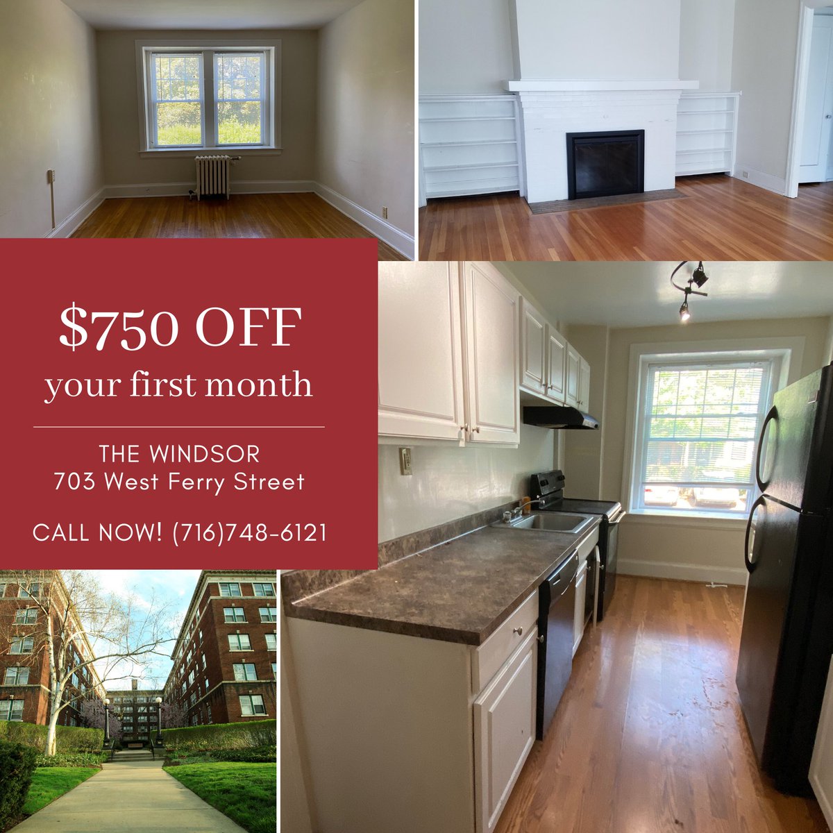$750 OFF your first month at The Windsor in the Elmwood Village! 

2BR/1 bath and 2BR/1.5 bath apartments for $1400-$1500/mo.

Utilities Included
Off Street Parking Lot
Pet Friendly
Fitness Center on Site
Laundry in Building
and more!

Call (716)748-6121!