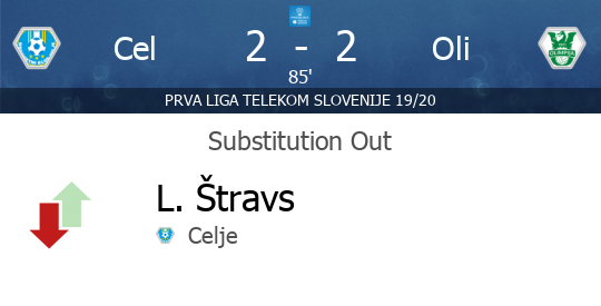 PrvaLigaEN's tweet photo. [85'] SUBSTITUTION OUT - L. Štravs (Celje) - Celje v Olimpija Ljubljana  - https://t.co/nlT69eDgb7 https://t.co/YVSIzQ8GFq