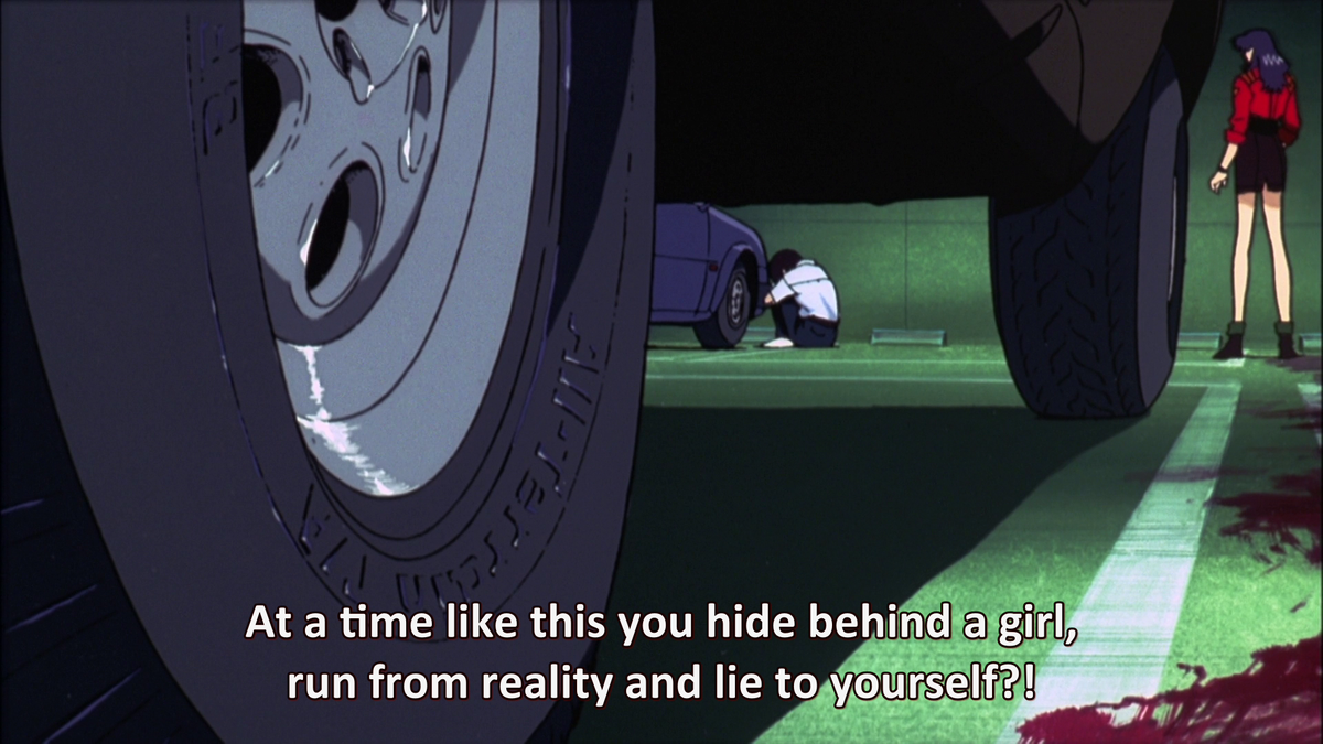 nge acknowledges that gender is not fully biological (or, minimally, doesnt fully commit to biology). i noticed during my last rewatch that misato+asuka contribute significantly to shaping shinji's relationship to masculinity. there are so many examples of this