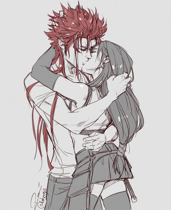 Self-indulgent ReTi smooch sketch.
Inspired by this fic: https://t.co/AA8WE8MVkO

Weird to draw Reno out of his suit 