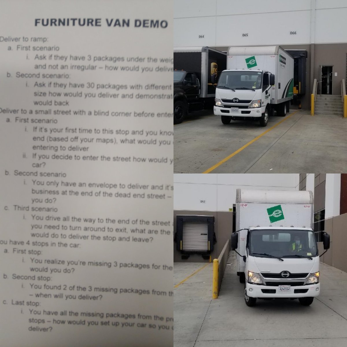 CtrManchester's tweet photo. Day 2 of the New Driver Mentor program in Compton.. Backing/Delivery Scenarios in a furniture van.. The driver has 2 decide if they sound back or not based on the pieces delivering #StayCalmHaveFun #NewHires #UPSfuture @jrindafernshaw @JimPere33003037 @ChuckCHSP https://t.co/AUKAohp3Of