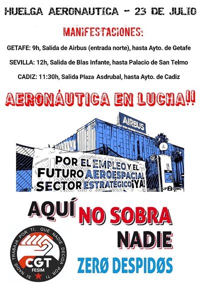 cgtzonasur's tweet photo. GETAFE | "Aquí no sobra nadie"
@cgtgetafe #DespidosZero
@EsAirbus
#Huelga 23 de julio #AIRBUS
Marcha #Getate @aytogetafe.
#Aeronáutica en lucha!!
@cgtmetal @CGTMetalMadrid 🔽
https://t.co/tX1m1PPGCy https://t.co/bBuJ7HS1kw