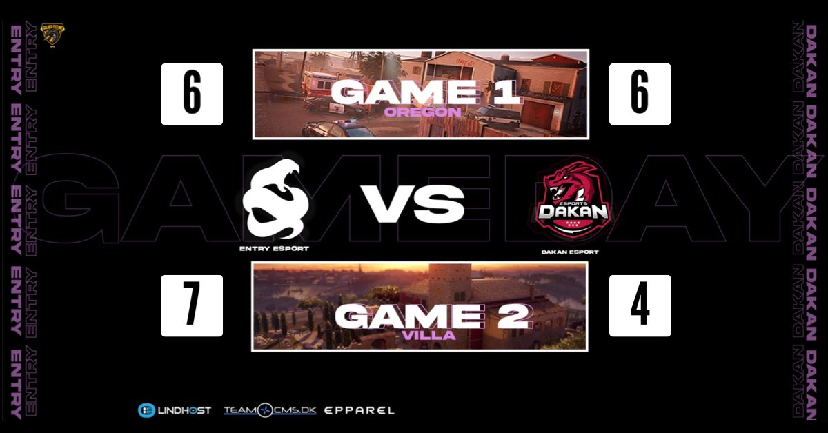 EntryEsports's tweet photo. Third match of the ELC!

🌍 ELC Season 1 

🆚 @DakanEsports 

🎮 Map 1: Oregon 6-6
🎮 Map 2: Villa 7-4

Roster:
@YepsiR6
@Shruho 
@PatrogueR6
@DoctormontyR
@LukaTodu

GGWP @DakanEsports 
#Gaming #Esports #WeAreEntry https://t.co/CUA5r11fmO