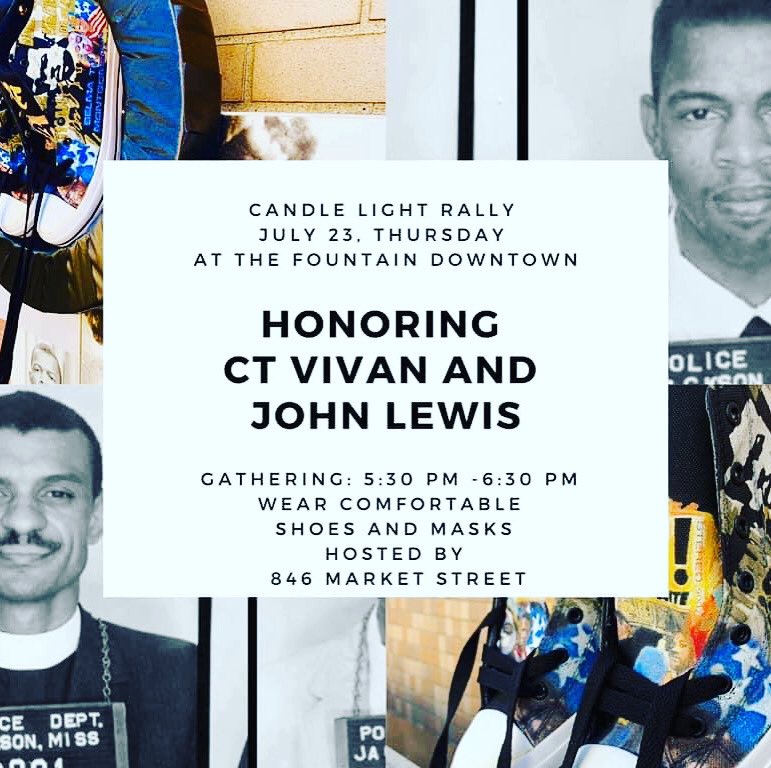 There will be a candle light rally this Thursday honoring the lives of the two Civil Rights legends Congressman John Lewis and Rev. C.T. Vivian. They both fought for equality right here in Downtown Montgomery! Thank you MORE THAN TOURS for organizing this event!