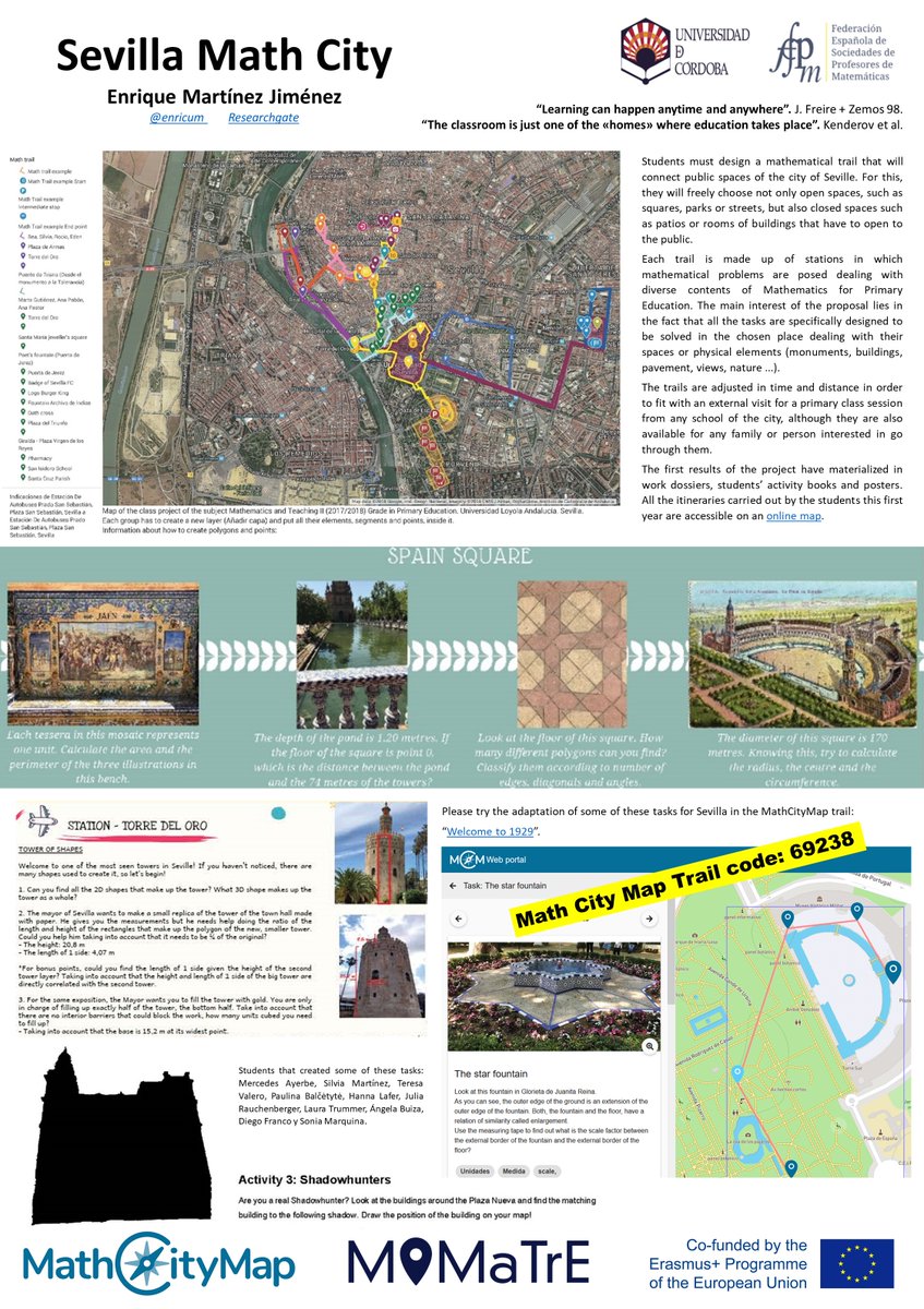 enricum's tweet image. Comparto poster de ruta matemática en Sevilla para el curso europeo #MoMaTrE  @mathcitymap con @fespm_es mathcitymap.eu/es/portal-es/#…