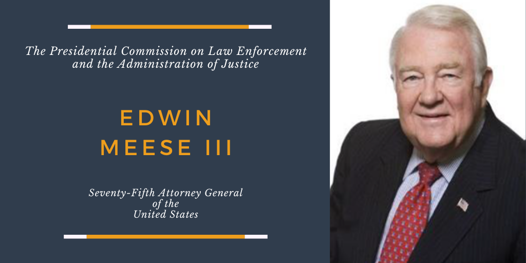 COPSOffice's tweet photo. SPOTLIGHT: When discussing being involved in the historic Johnson Commission, General Meese told the #LECommission, “Your commission has no less of a task, which is exacerbated by the topic you’re discussing this week - respect for law enforcement and the rule of law.” https://t.co/hGIhpD0VQz