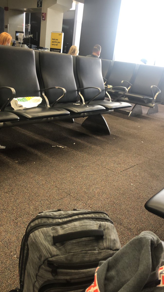 jazmin_mena1's tweet photo. @PHLAirport  These are not CDC guidelines. This gate is absolutely filthy https://t.co/cDHyGULygM