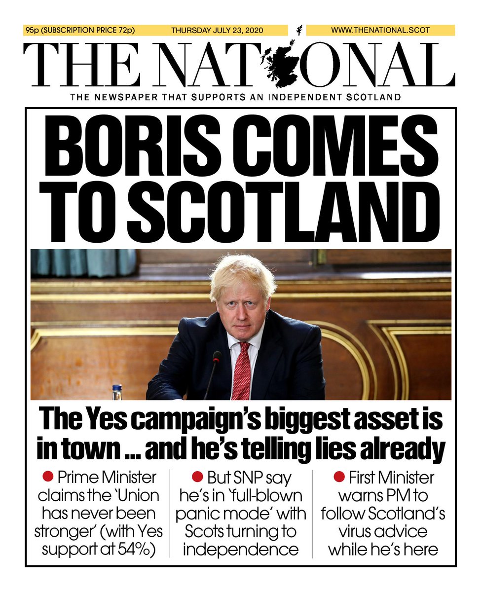 ScotNational's tweet photo. Tomorrow's front page: Boris Johnson comes to Scotland ... and he's telling lies already https://t.co/qKqLZ6x4Nn