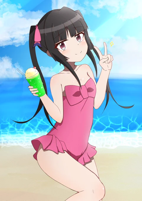 お題より「水着の調ちゃん」でした!!
最近熱いからちょうどいいね! 
