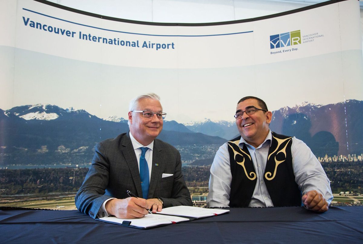 In 2017 we signed the historic Musqueam - YVR Sustainability & Friendship Agreement. This 30-year agreement recognizes that YVR has a responsibility to work with Musqueam towards a mutually beneficial future for our community.  #YVRBDAY