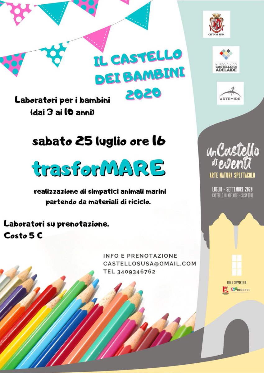 castellosusa's tweet photo. 🐳 TrasforMARE è un laboratorio didattico destinato ai più piccoli: è un’occasione unica per imparare a riciclare divertendosi!
🙃 L’appuntamento è fissato per sabato 25 luglio alle 16: la prenotazione è vivamente consigliata!
#IlCastelloDeiBambini #UnCastelloDiEventi #valsusa https://t.co/BPTVCPqUul
