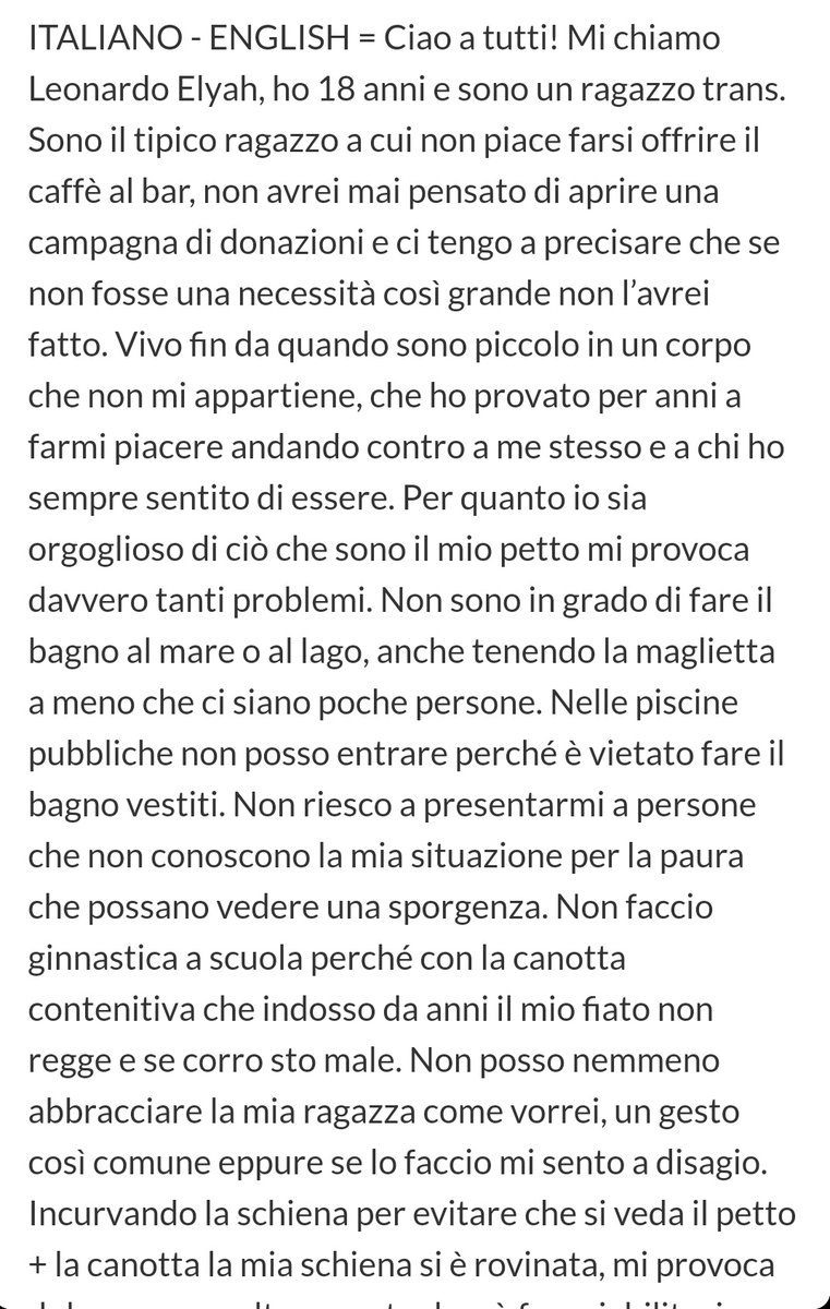 anikeatable's tweet photo. Seguo da tanto questo ragazzo su tiktok.
Lui si chiama Leonardo, ha 18 anni e vorrebbe un aiuto per una mastectomia (per chi non lo sapesse, in poche parole, consiste nella rimozione del seno). L'operazione è molto costosa.
So che Twitter in molte occasioni si è rivelato un > https://t.co/DydzcThgKP