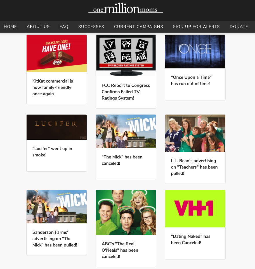 Is this "cancel culture?" It's literally a group dedicated to getting TV shows canceled that it doesn't like  https://onemillionmoms.com/ 