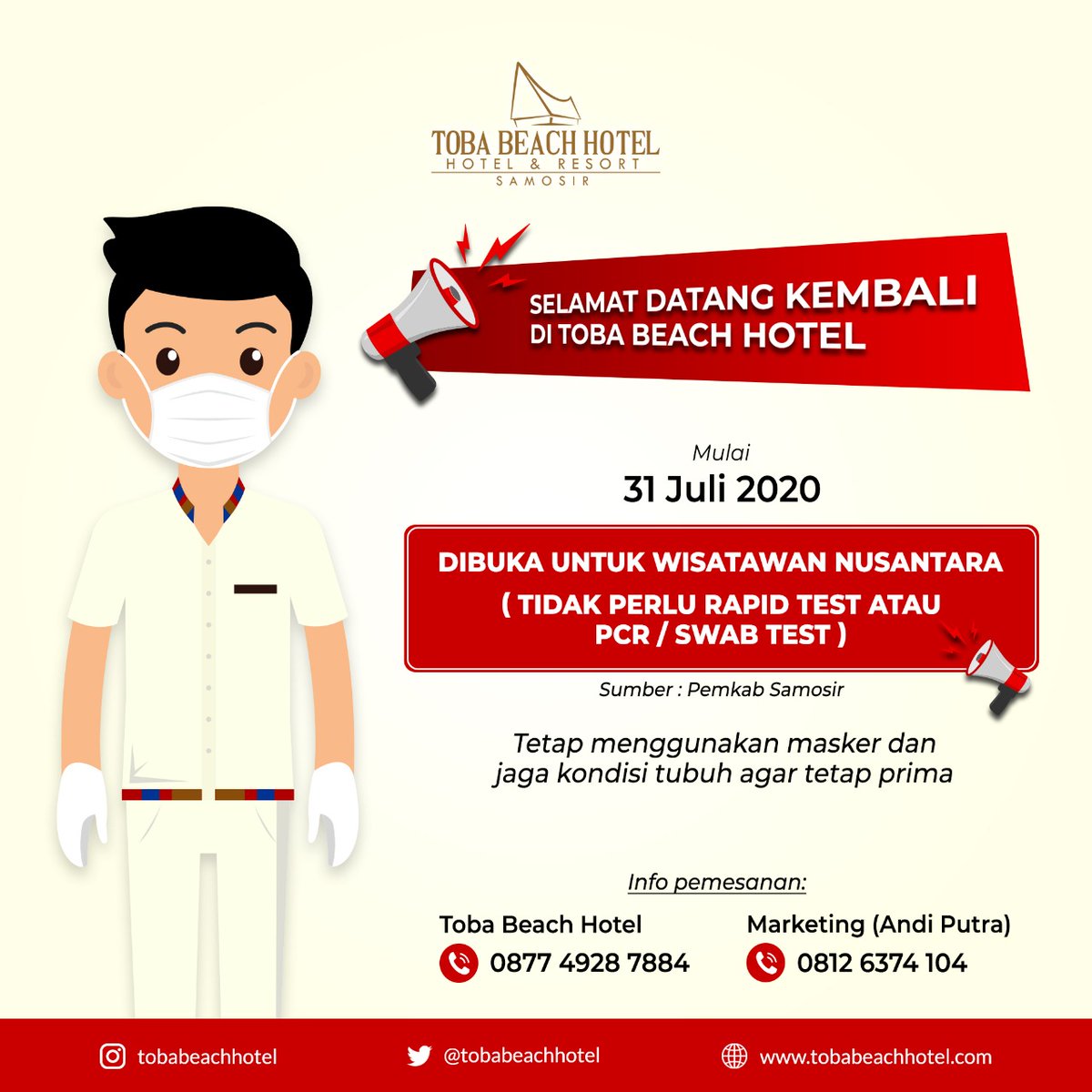 TobaBeachHotel's tweet photo. We welcome you back and ready to serve you soon.
#promo #specialprice #hotel #eventhotel #tobabeachhotel #wonderfulIndonesia #bestviewhotel #tomok #samosir #northsumatera #exploreindonesia #exploresamosir #laketoba #danautoba #reopening https://t.co/MTJ39FpDAZ