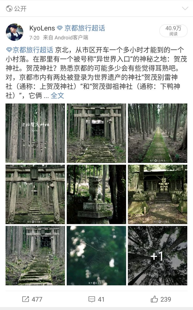 馬走日בטוויטר 在微博把京北贺茂神社的图片发出去 被网红朋友转发之后 得到了个人的一个被访纪录 京都 这样的小众景点 根本不是景点 太多了我自己都还没有消化完 立一个探访京北荒神社的flag 如果有愿意同行的同学 特别是女同学 欢迎报名