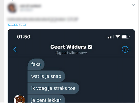 Are nation state actors behind the Twitter hack? Right now my hypothesis is: more likely curious teens than APT. Why? Geert Wilders' compromised DM to Dutch woman loosely translates to "Wassup I'll add you on snapchat, you're hot". Until Twitter confirms, this is just hypothesis.