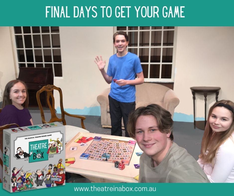 This is a PSA: You’re in danger of missing out on a copy of Theatre in a Box the #musicaltheatre #boardgame. Pledges close soon!

Thanks for your support #kickstarter #theatrenerd

bit.ly/theatreinabox