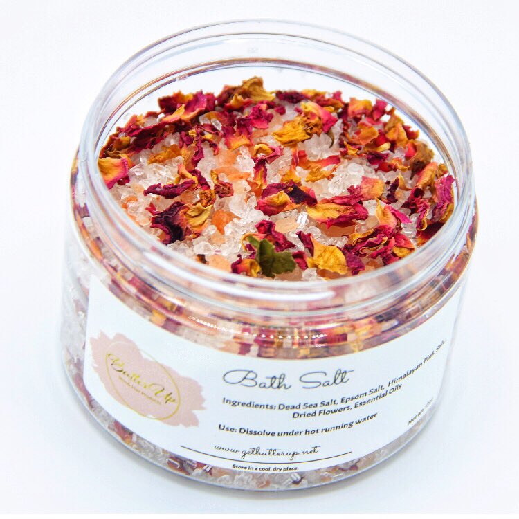 Get_ButteredUp's tweet photo. Having a long day? ButterUp Bath Salts paired with your favorite glass of wine is the perfect way to unwind and decompress. Relax with the Lavender Bath Salt made with lavender buds or the Wild Rose Bath Salt with organic dried roses. #getbutterup #bathsalt #lavender #wildrose https://t.co/s7HUnkGvsL
