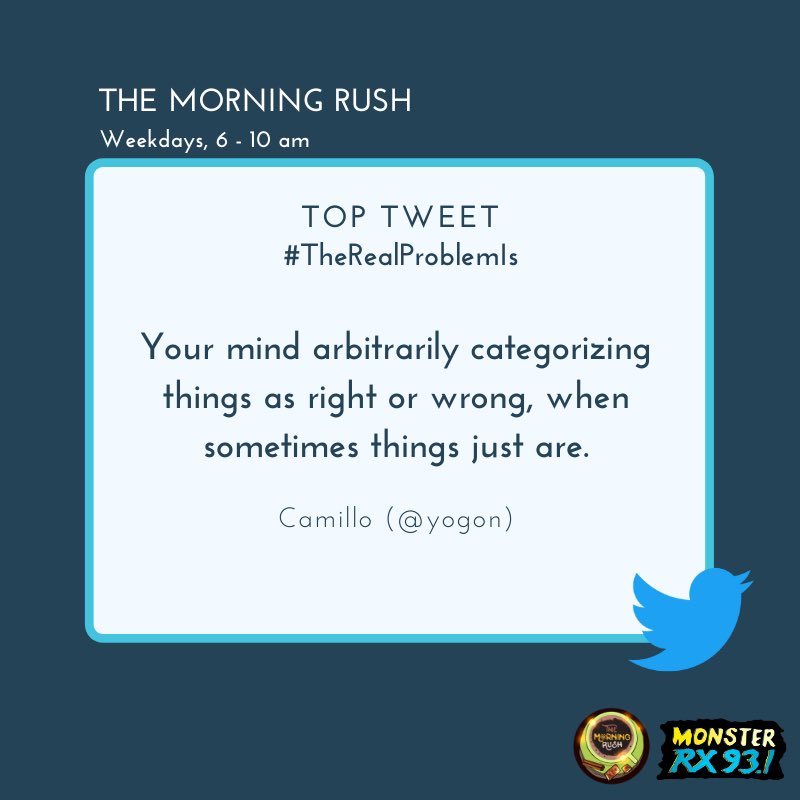 RX931's tweet photo. #TheRealProblemIs from @yogon
#TheMorningRush #Quaran10 https://t.co/p8NcZ3QGQT