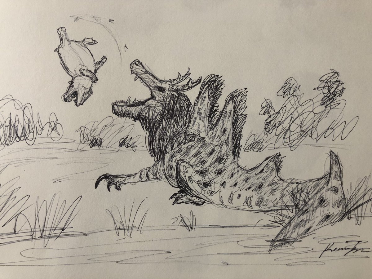 TalesofKaimere's tweet photo. “A young male hippo mock charged a sleeping kurajaku, only to find the joke was on him.”

#talesofkaimere #hippo #hippopotamus #kurajaku #dinosaur #spinosaurus #megaraptor #dragon https://t.co/E6B8kTu6oT