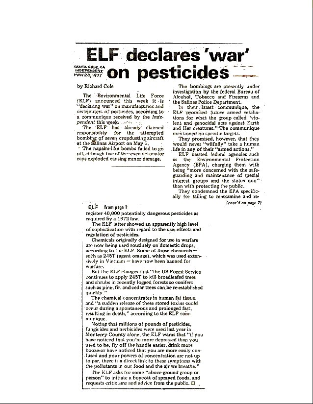 equipment to the tune of $300,000 and destroyed buildings with gasoline fires.The animal rights group People for the Ethical Treatment of Animals (PETA) made a $1,500 donation to the ELF in 2001. KSL News is also reporting that the ELF has merged with its long-time sister