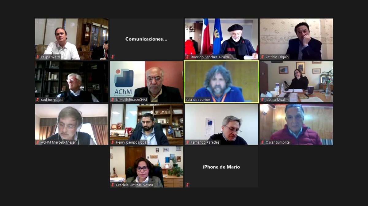 ACHMChile's tweet photo. ⭕ Directorio de @AChMChile, encabezado por el Presidente, Alcalde de @puerto_natales, @fdoparedes, en 💻videoconferencia 📡con Ministro del @Minvu, @FelipeWard donde se analizan las urgencias en temas de vivienda, que afectan a todas las comunas del país
#somosAChM https://t.co/Cnk94WlD6A