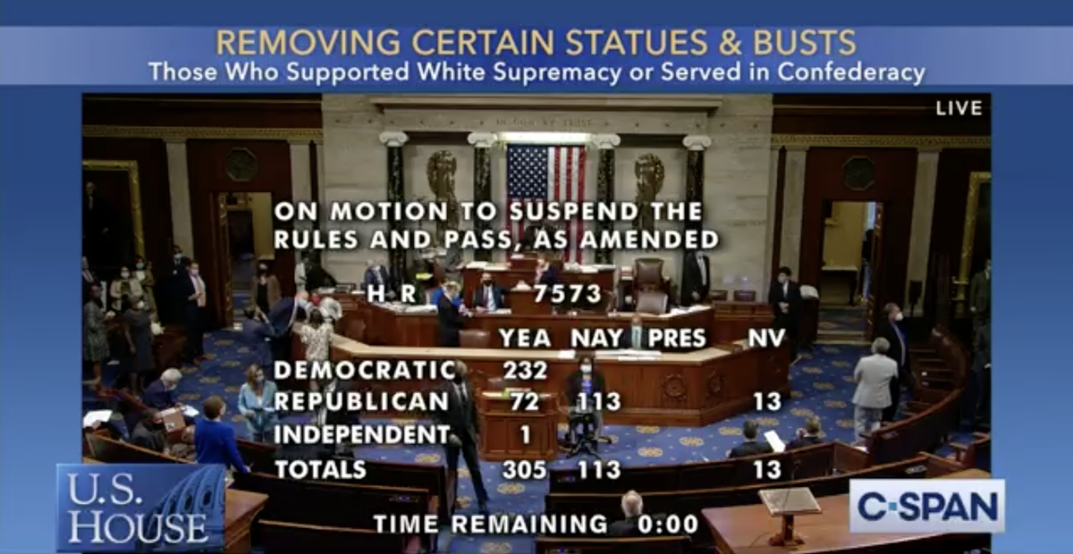 C-SPAN screenshot shows the vote total: 305-113.