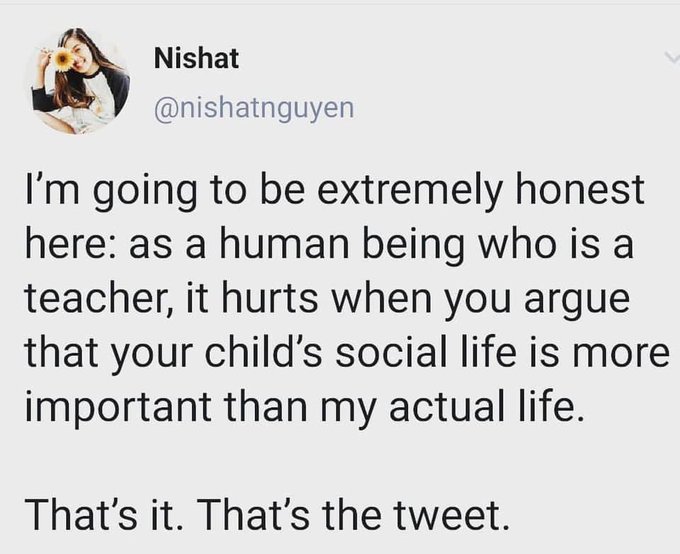 Tarajanaeee's tweet photo. Say a prayer, most teachers are terrified. https://t.co/N74qAHzjBp