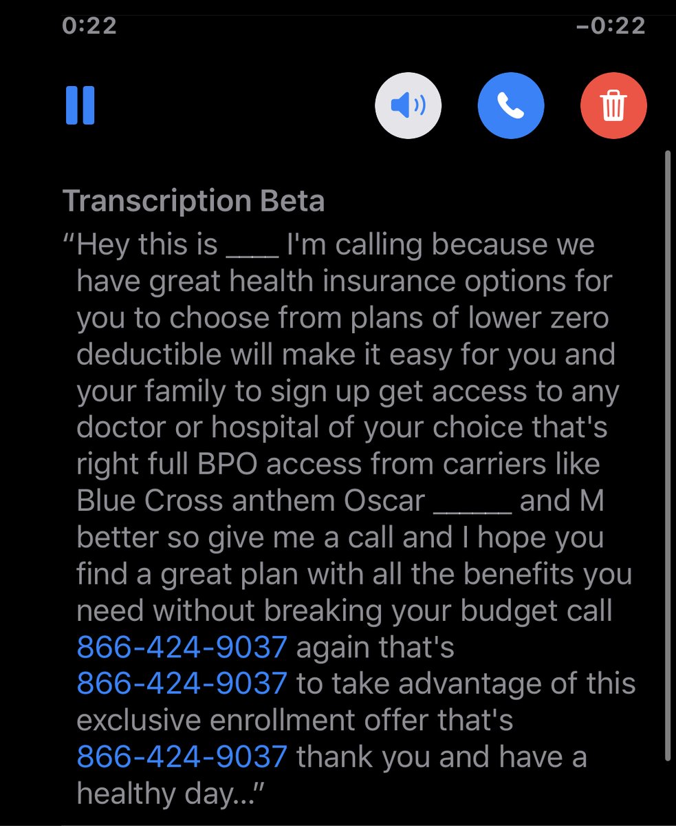 what happened was endless robocalls. fifty an hour for a month. i had to leave my phone on silent. my voicemail box filled up every other hour. and look at these voice mails. as you can see from the transcription, they're the same template, only with different numbers at the end!