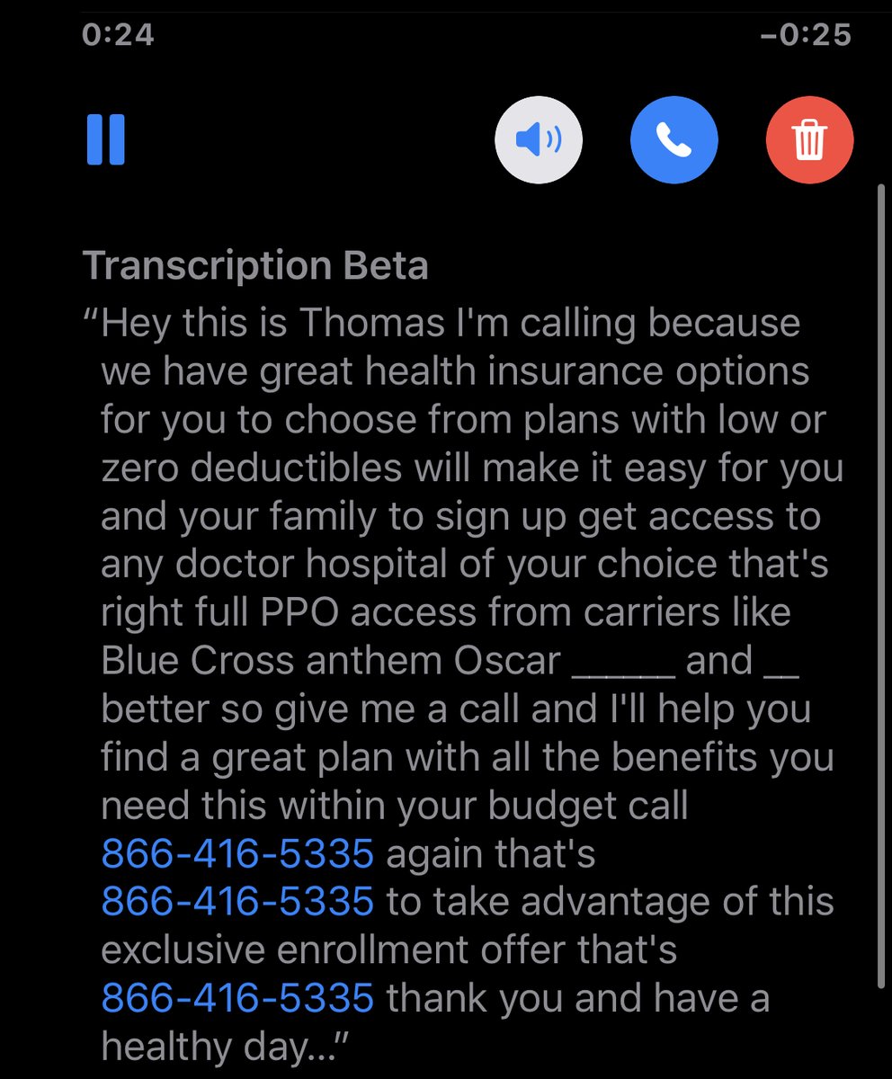 what happened was endless robocalls. fifty an hour for a month. i had to leave my phone on silent. my voicemail box filled up every other hour. and look at these voice mails. as you can see from the transcription, they're the same template, only with different numbers at the end!