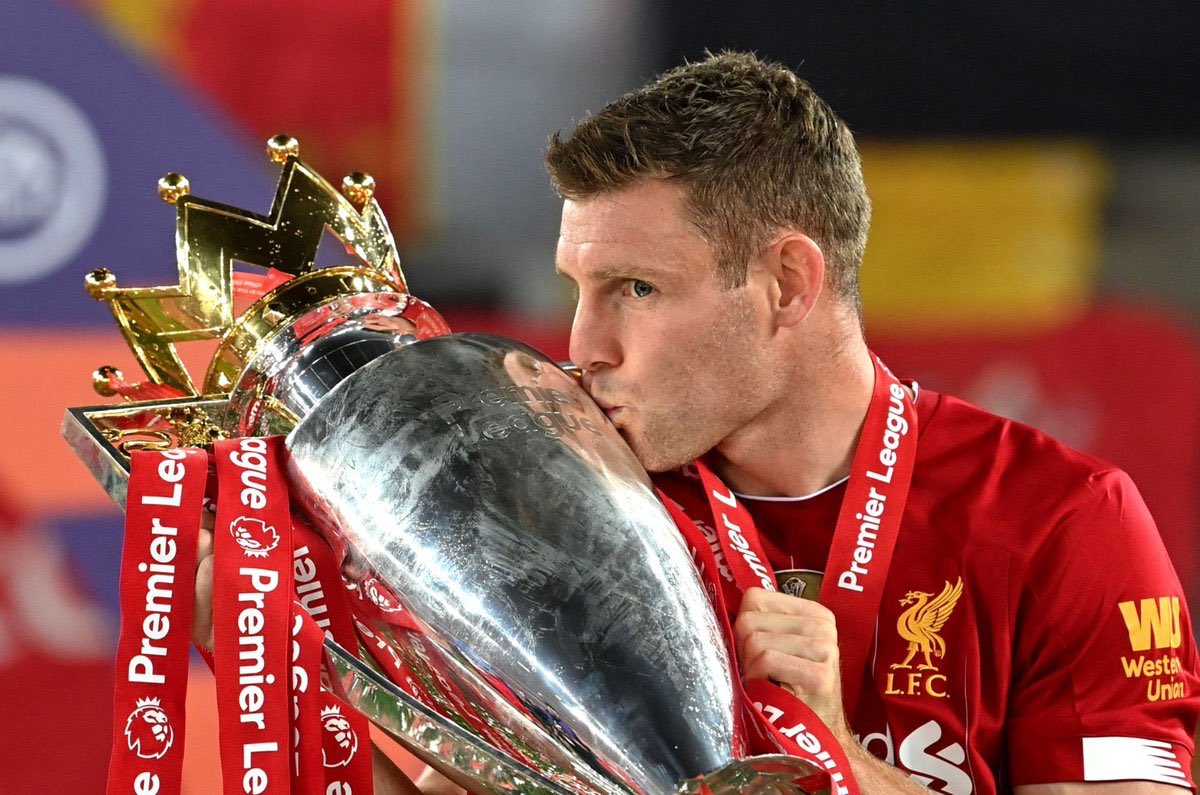 BoringMilner's tweet image. Here’s a photo of me with the Premier League trophy. I’m ecstatic.