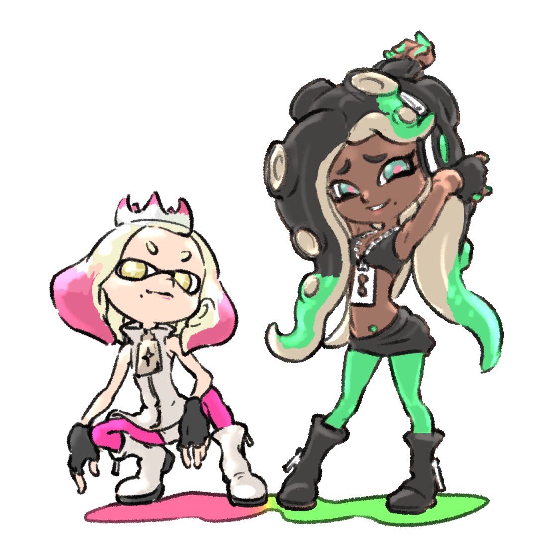 イイダ(スプラトゥーン) ,ヒメ(ストリートファイター) 「オクトやってみると改めてテンタクルズの良さがとてもしみるよね… 」|kazuyaのイラスト