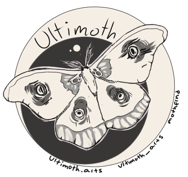 Ironically I do not have much moth art, but here is my logo I made recently and am rather pleased with!