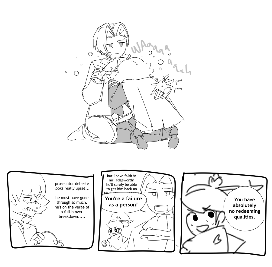 just finished AAI2 with a friend. im gonna be thinking about the game for years but here's some dumb art i drew while we were playing it that people seemed to enjoy 